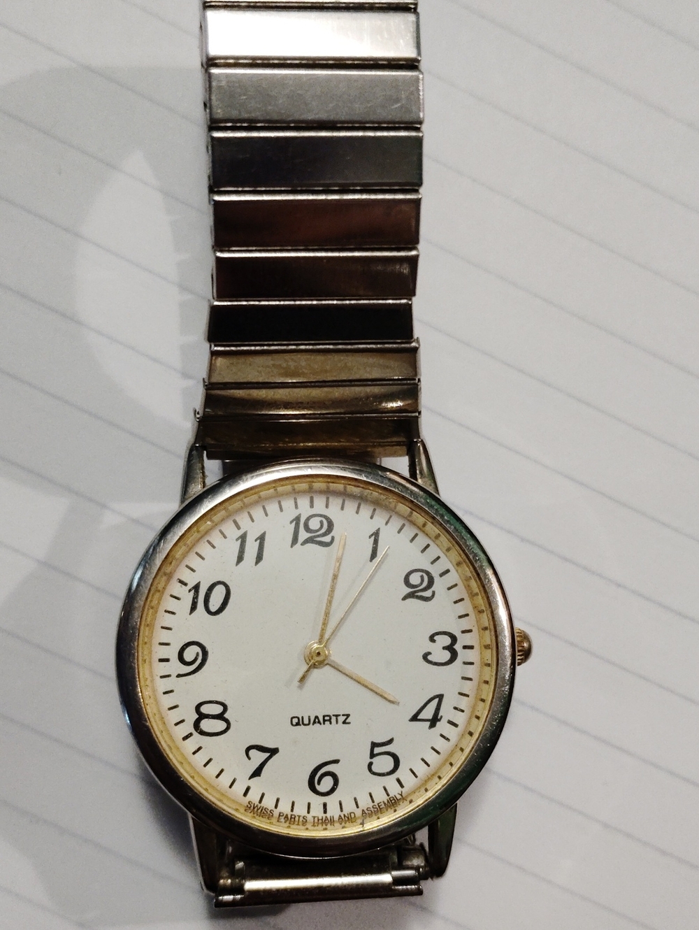 Men's White Dial Quartz Watch with Gold-Tone Accents